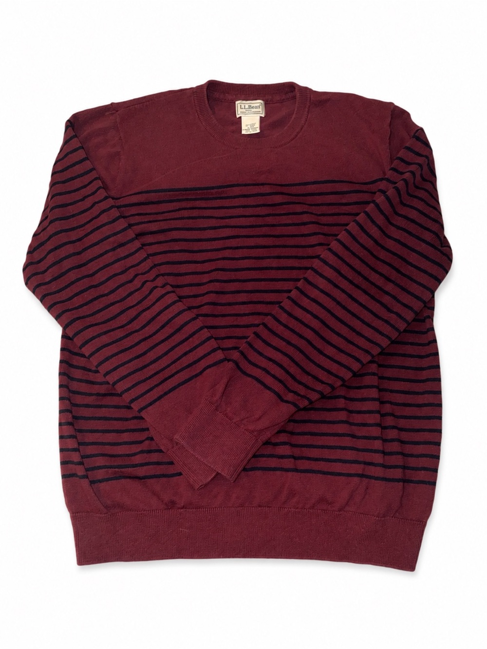 L.L. Bean Men's Burgundy Crewneck Sweater with Black Stripes CAN BE UNISEX
